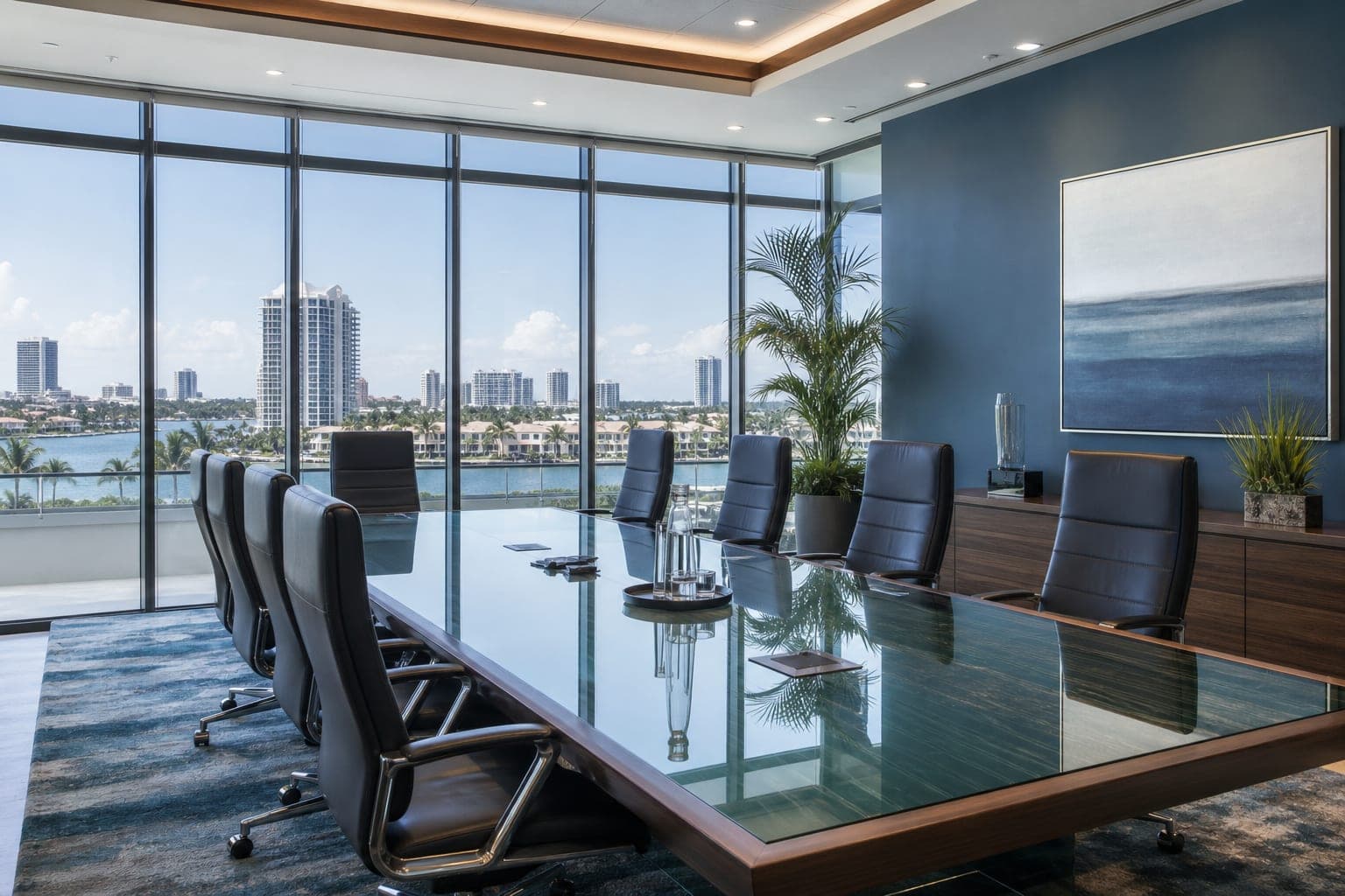 Professional property management boardroom overlooking a Southwest Florida community